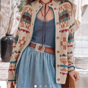 Sundance Anoki Blue and Cream Patterned Cardigan new Xl